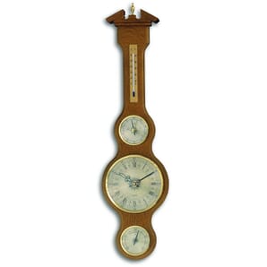 Oak Banjo Barometer With Clock 60cm