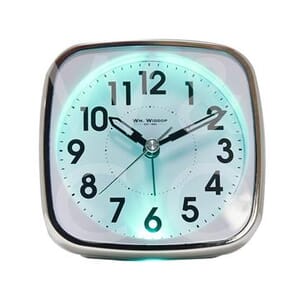 Square Alarm Clock - Sweep/Light/Snooze - White 11cm