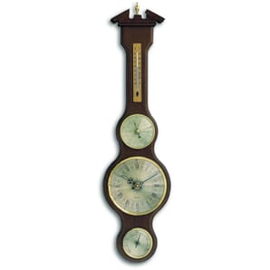 Walnut Banjo Barometer With Clock 60cm