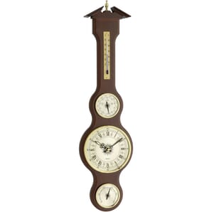 Mahogany Banjo Barometer With Clock 60cm