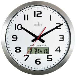 Meridian Radio Controlled Wall Clock With Day, Date & Temperature 38cm