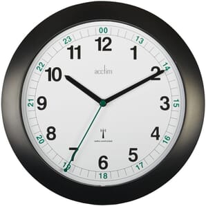 Milan Radio Controlled Black Wall Clock 25.5cm