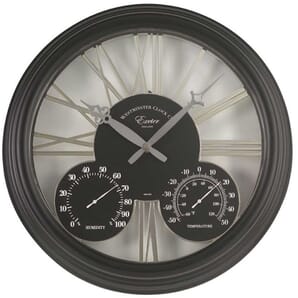 Exeter Black Outdoor Wall Clock with Thermometer 38cm
