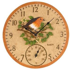 Robin Outdoor Wall Clock with Thermometer 30cm