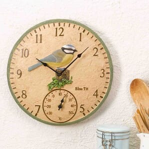 Blue Tit Outdoor Wall Clock with Thermometer 30cm