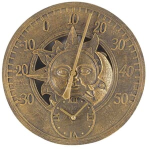 Sun & Moon Outdoor Wall Clock with Thermometer 30cm