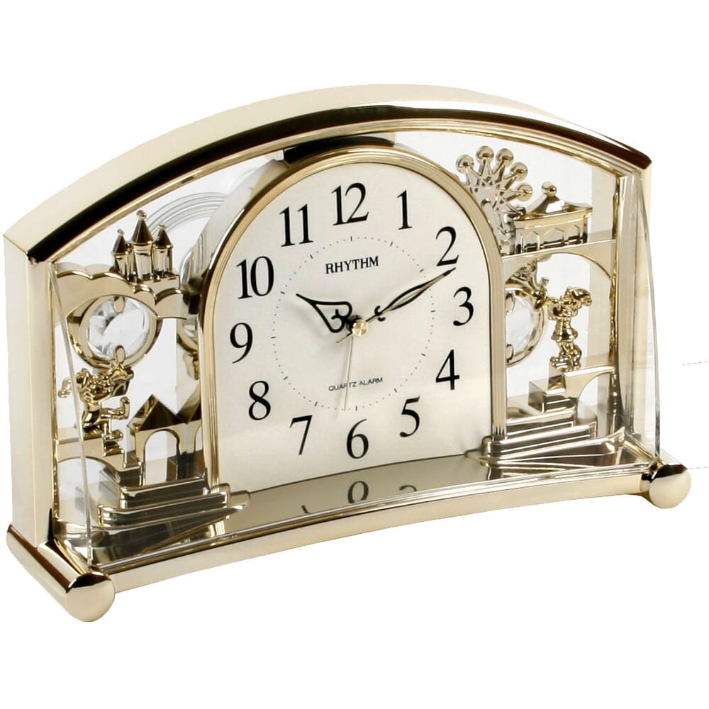 Rhythm Gold Mantel Alarm Clock Crystals From Swarovski 24cm