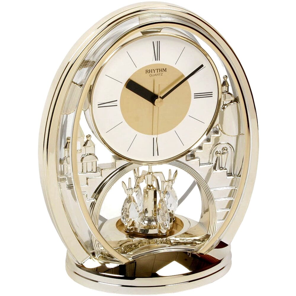 Rhythm Gold Oval Mantel Clock Crystals From Swarovski 20cm