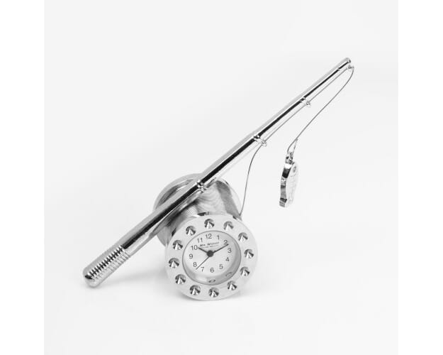Miniature Clock Fishing Pole Satin Silver Finish