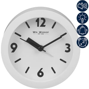 White Alarm Clock Sweep Movement - White 9.5cm