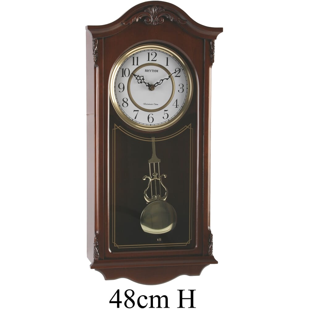 Rhythm Wooden Pendulum Wall Clock Westminster Chime 48cm