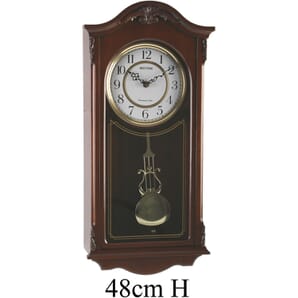 Carved Wood Wall Pendulum Clock - Elegant & Decorative - 26x12 inch - Quiet