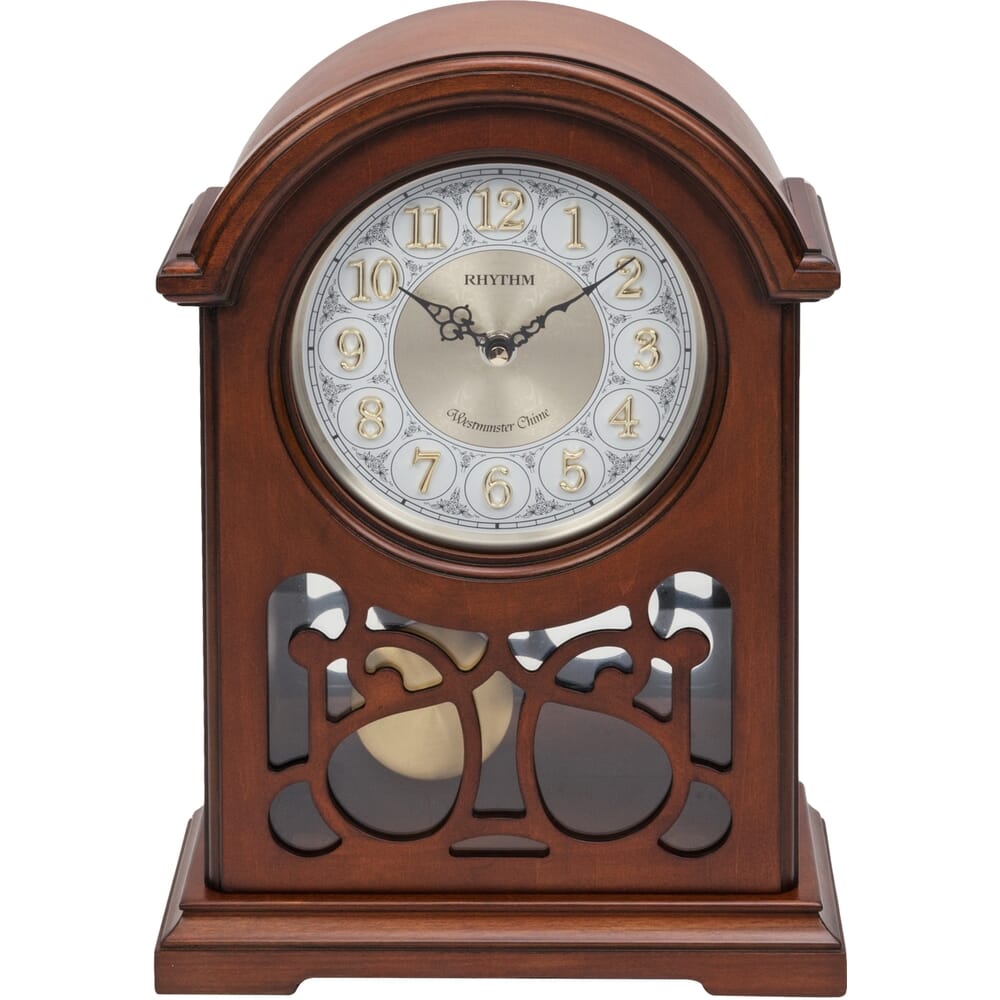 Rhythm Wooden Arch Mantel Clock Westminster Chime 25cm