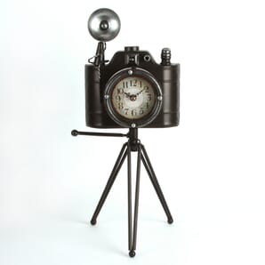 Metal Case Mantel Clock - Camera with Tripod 22.5cm