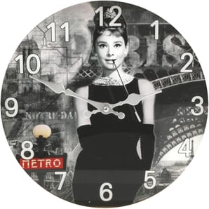 Iconic Collection 30cm Glass Wall Clock - Audrey Hepburn