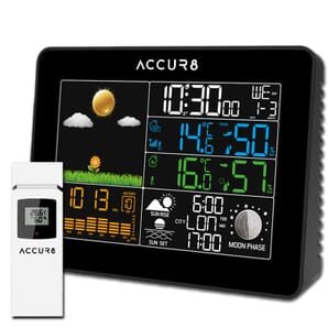 ACCUR8 YD8230A-4UK-BL Official UK Model with MSF Radio-controlled Time, Barometric Pressure Graph, Indoor/Outdoor Temp & Humidity, Sunrise & Sunset
