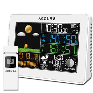 ACCUR8 YD8230A-4UK-WH Official UK Model with MSF Radio-controlled Time, Barometric Pressure Graph, Indoor/Outdoor Temp & Humidity, Sunrise & Sunset