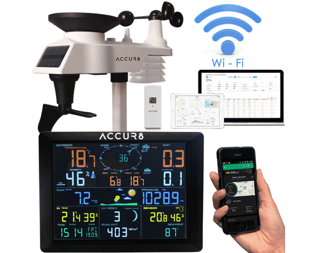 ACCUR8 DWS7100 7-in-1 Complete WiFi Weather Station With Light