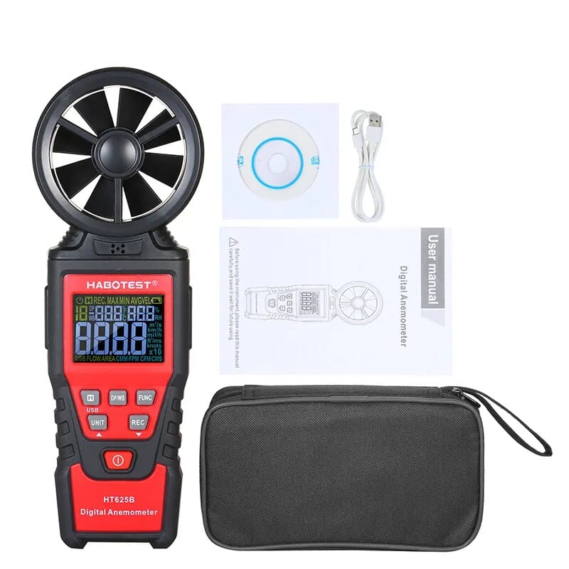 Produktbild von AP-881M Digitales Anemometer Handheld – 360° Windmessung, Inkl. Kompass, Temp-Anzeige (°C/°F) – Für Segeln, Drohnen, HVAC & Mehr