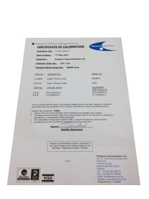 X107 UKAS Calibration Certificate IR Thermometer Tempcon Instrumentation