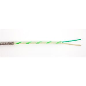 Thermocouple Glassfibre Insulated Flat Pair Cable with Stainless Steel Overbraid - Type K, J, T and N / 25m (7/0.200mm)