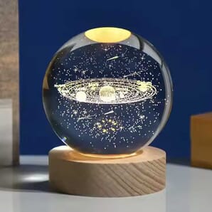60mm Glass Solar System Planet Sphere - Unique 3D Laser Engraved Crystal Ball with LED Light