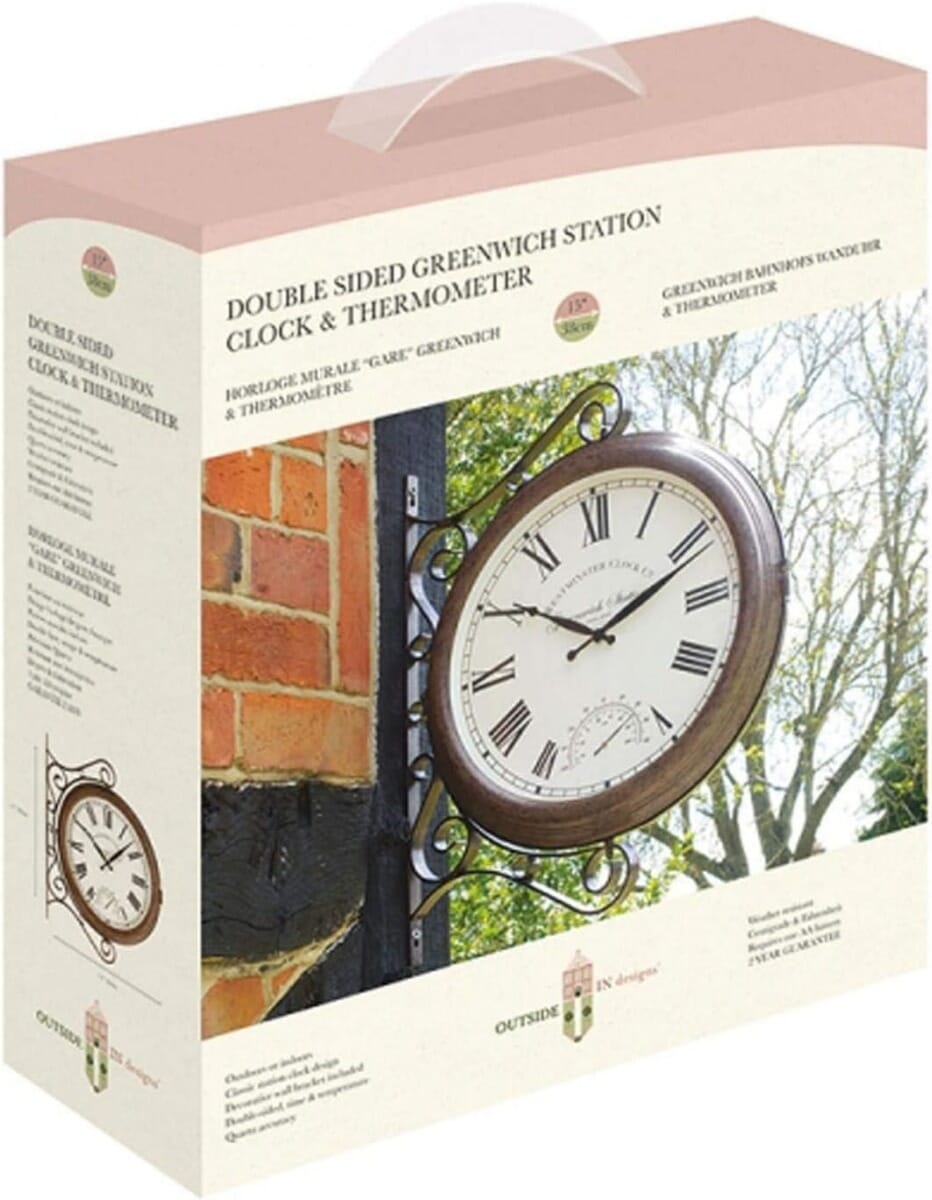 double sided garden clock and thermometer