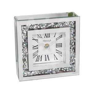 HESTIA® Crystal Border Mantel Clock 15cm