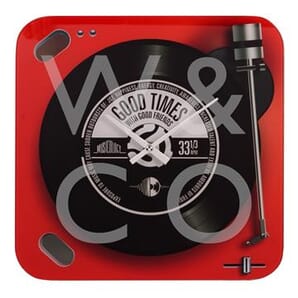 GLASS WALL CLOCK 30cm - RED RECORD PLAYER