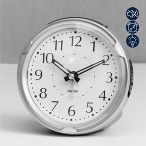 Round Beep Alarm Clock Sweep/Cres/Snooze/Light - Silver 8.5cm