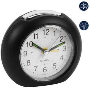 Plastic Round Alarm Clock - Black 9.5cm
