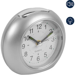 Plastic Round Alarm Clock - Silver 9.5cm