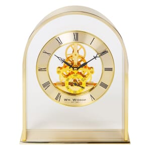 Gold Arch Mantel Clock with Skeleton Mvmnt 19cm