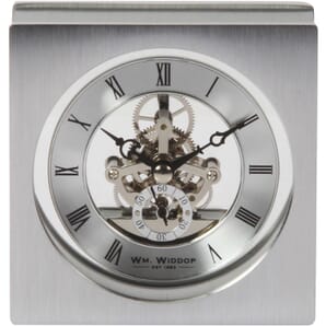Sqaure Skeleton Brushed Aluminium Mantel Clock 11.3cm