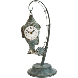 Metal Mantel Clock - Fishing Rod with Fish 48cm