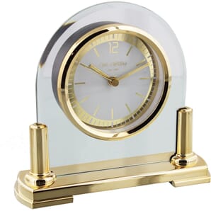 Glass Mantel Clock 2 Tone Dial Gold Stand 16cm