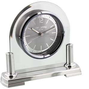Glass Mantel Clock Silver Bezel & Stand 16cm