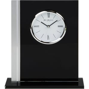 Black Glass Mantel Clock Silver Bezel 19cm
