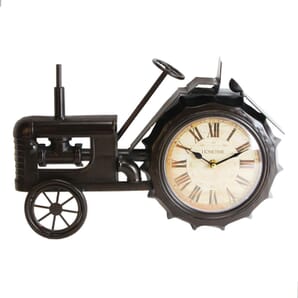 Metal Mantel Clock - Black Tractor White Dial 41cm