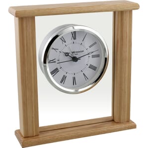 Wood & Glass Mantel Clock Roman Dial Silver Bezel 16cm