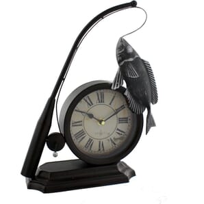Metal Mantel Clock - Fishing Rod & Fish 26cm
