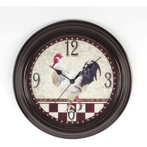 Round Wall Clock Black Case & Rooster Dial 30cm