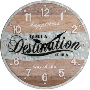 Woodplank Eff & Metal Wall Clock Destination 40cm