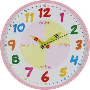 Wall Clock Teach The Time 30cm Pink