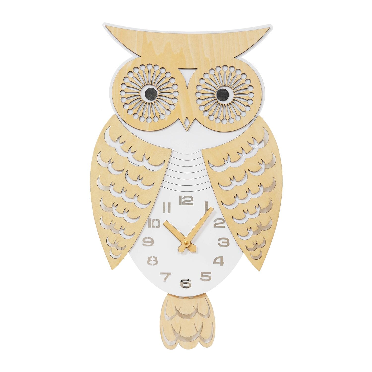 Wooden Owl Wall Clock with Pendulum Tail 31cm