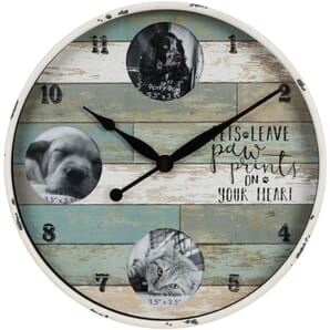 Round Photo Wall Clock Pets Leave Pawprints 31cm