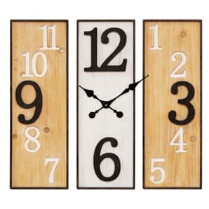 Large 3 Panel Metal & Wooden Wall Clock 61cm