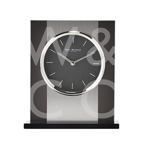 WM WIDDOP® Black Glass & Brushed Aluminium Mantel Clock